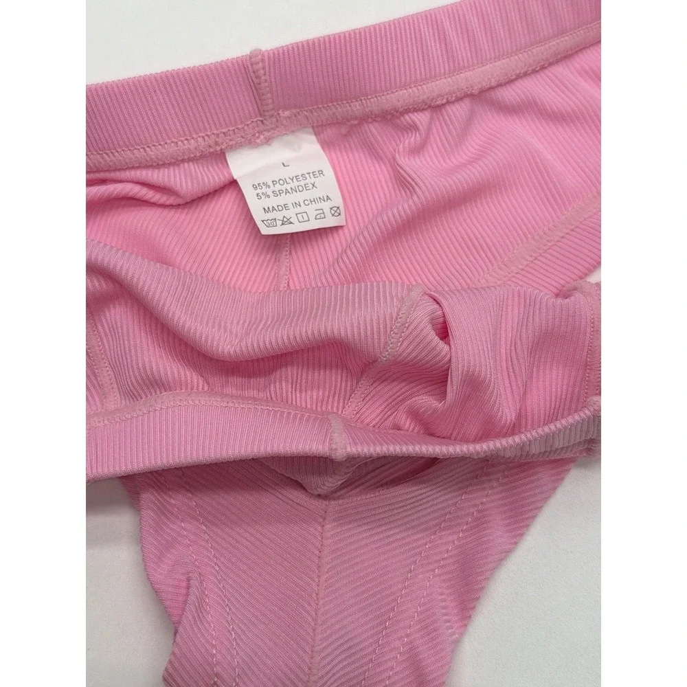 Mens Pink Ribbed Low Rise Bikini Briefs Contoured Pouch Size L